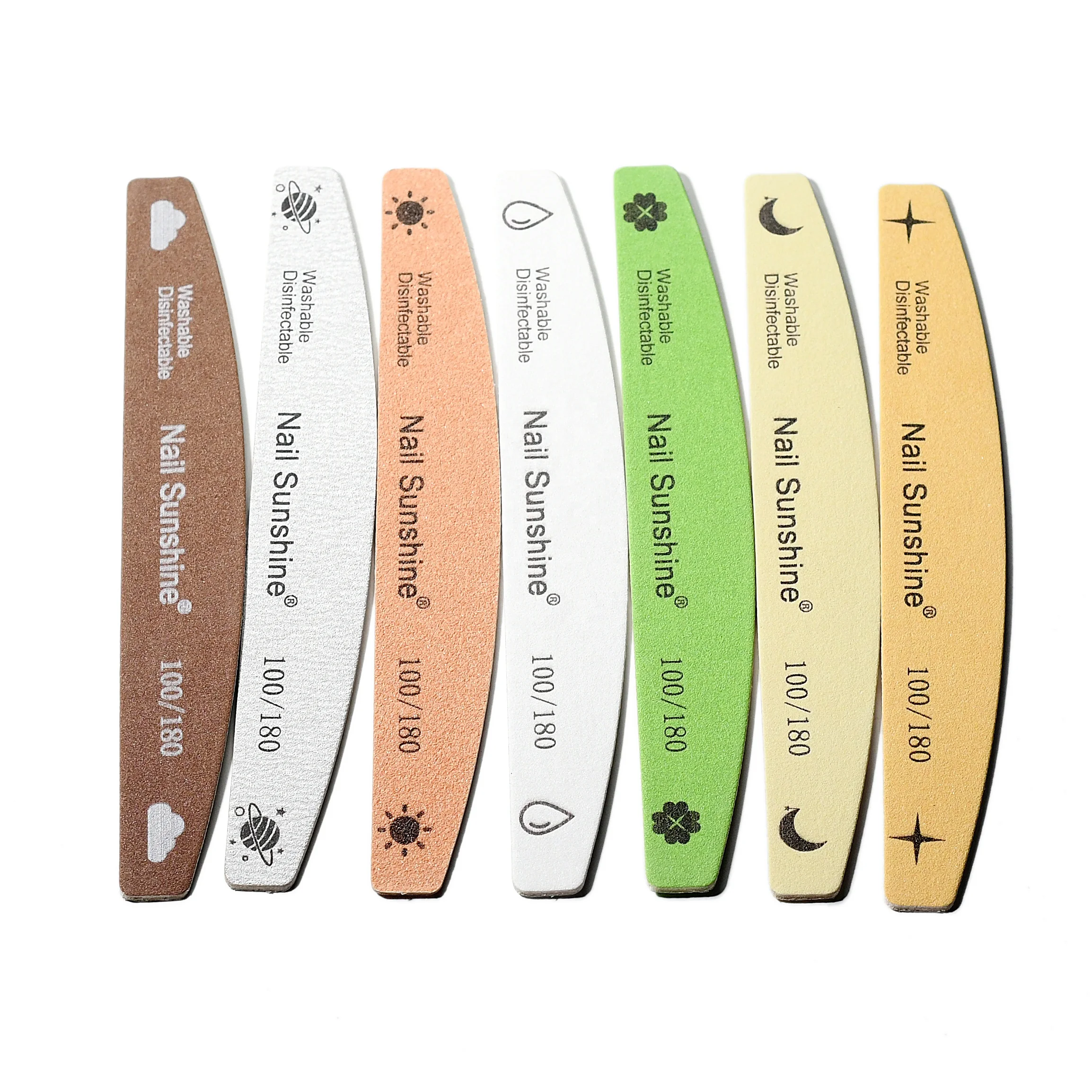 Nail File Wood Base Emery Board 7 Color Thin Wooden Nail Filer Washable Reusable Wood Sanding File