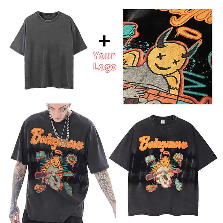 AI-MICH Oem 100% Cotton Mens Oversized Tshirt Dtg Print Tee Logo T-Shirt Heavyweight  Acid Washed Vintage Custom T Shirt