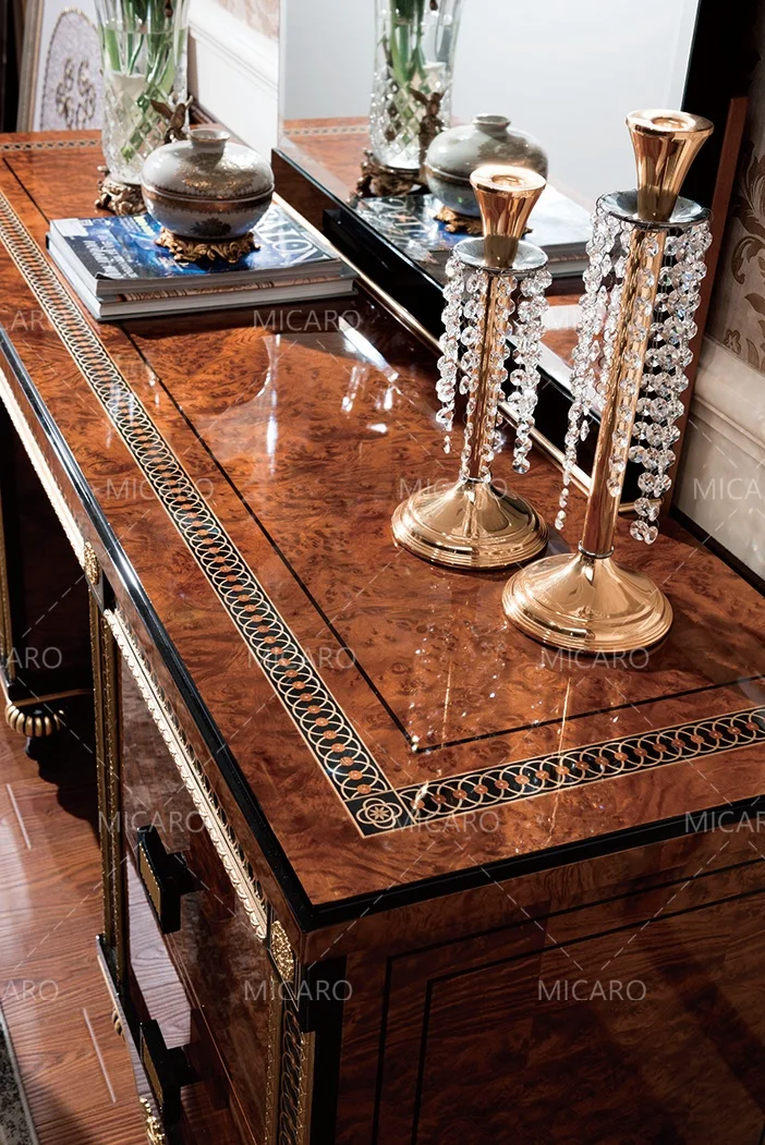 Royal luxury elegant bed fram gold leaf wood carved bedroom furniture