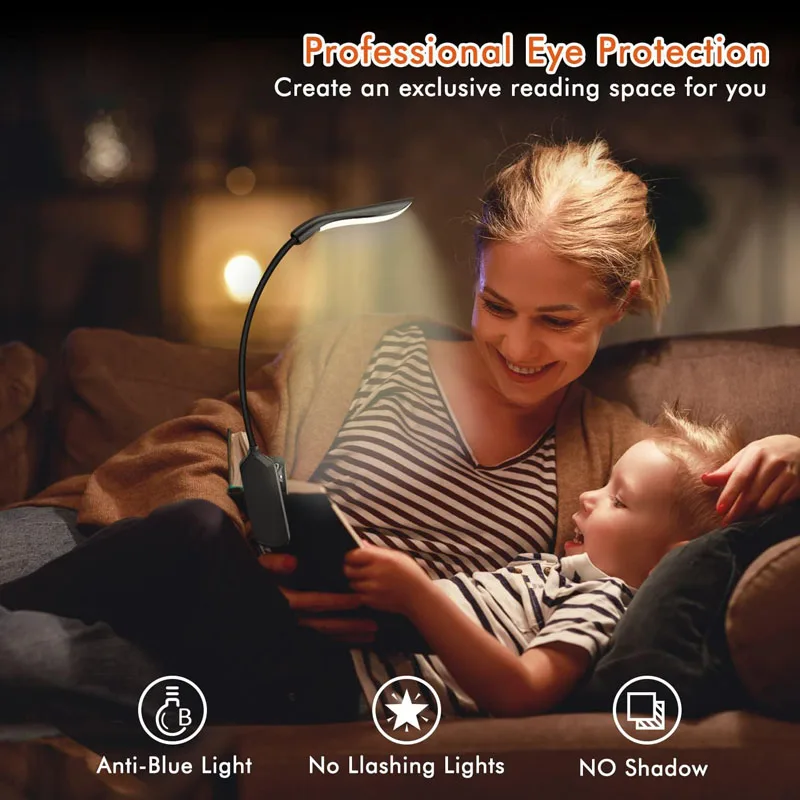 Rechargeable 7 LED Book Light Flexible Clip on Book with Touch Control 3 Brightness Modes for Bed Tablet Home Travel