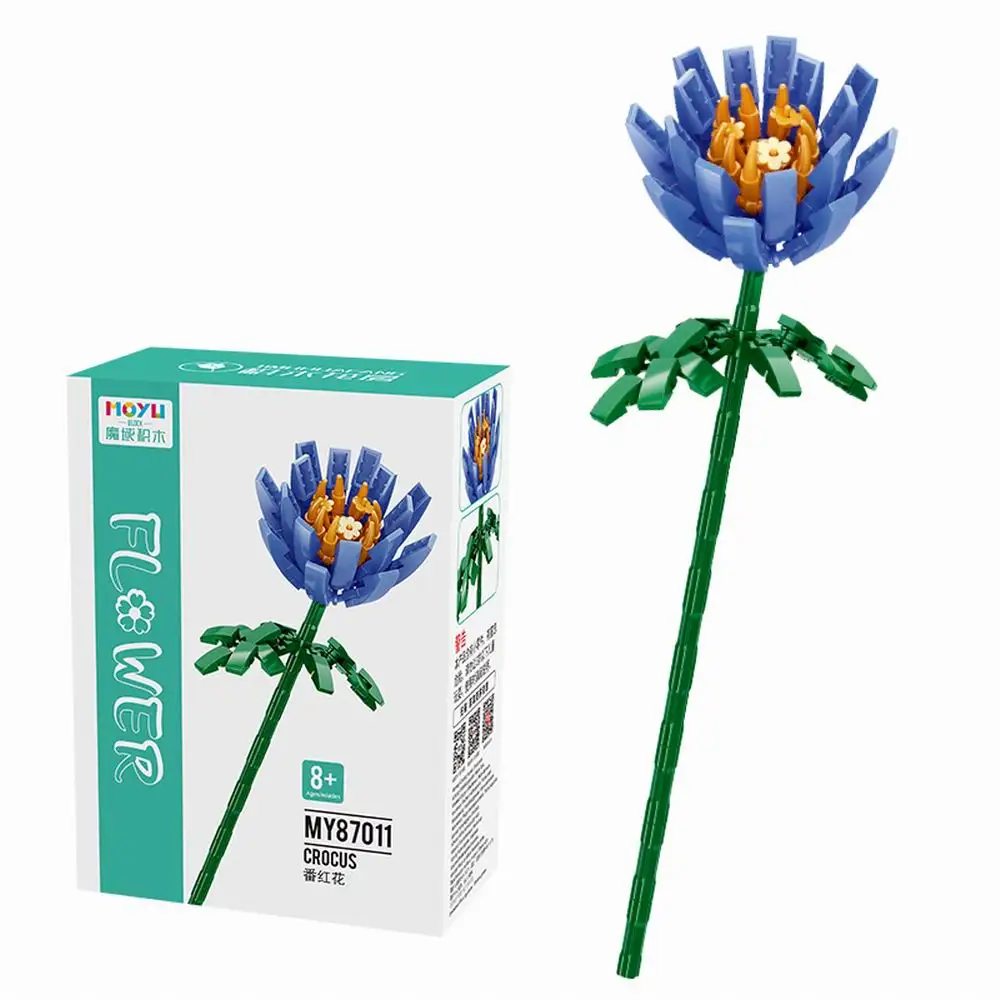 Beauty crocus sativus flower plastic building blocks mini purple and blue bouquets toy gift build block home decoration blocks