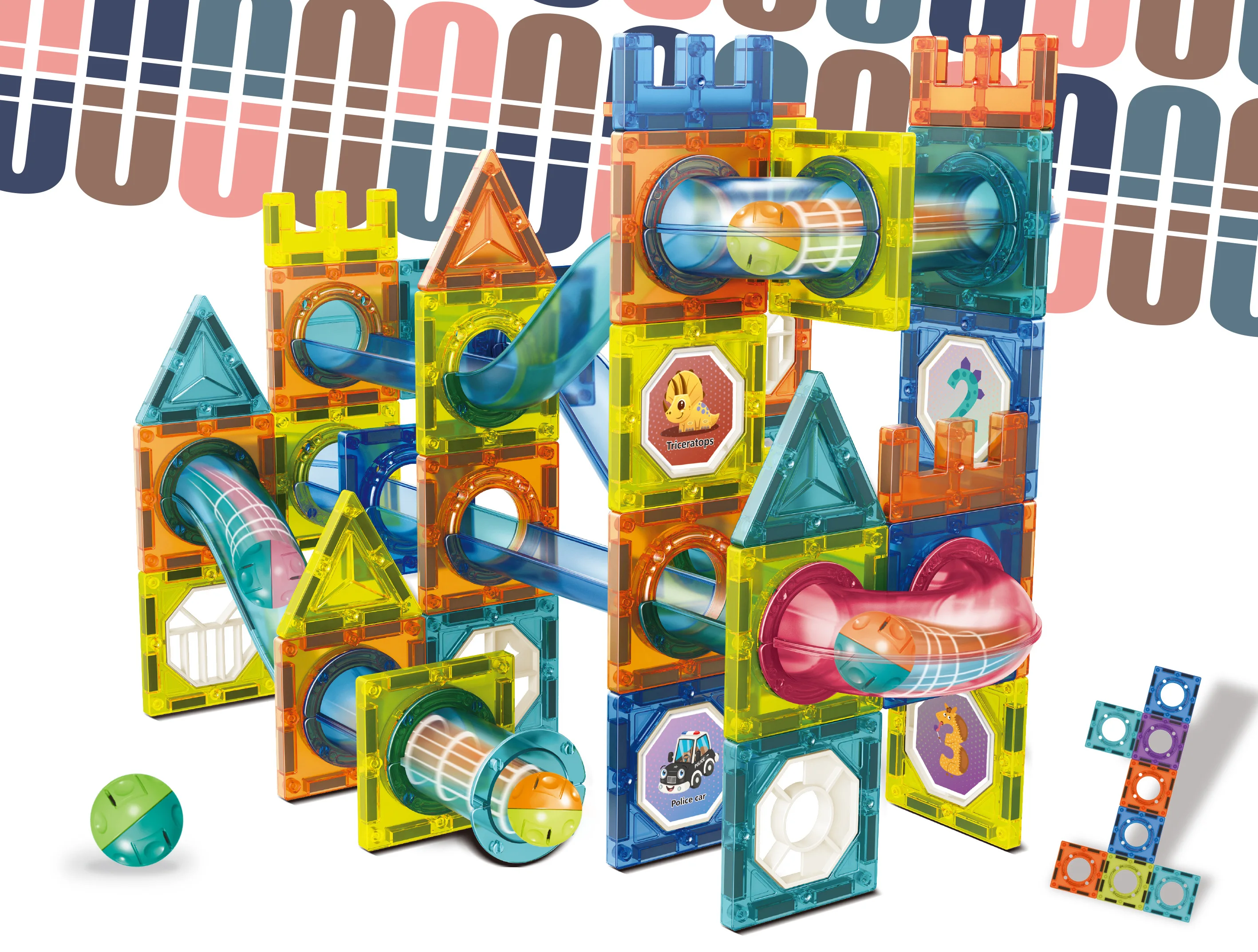 Popular Puzzle Race Track Slide Marble Run Building Blocks for Kids 42PCS Blocks OEM magnetic Assemble Educational Toys