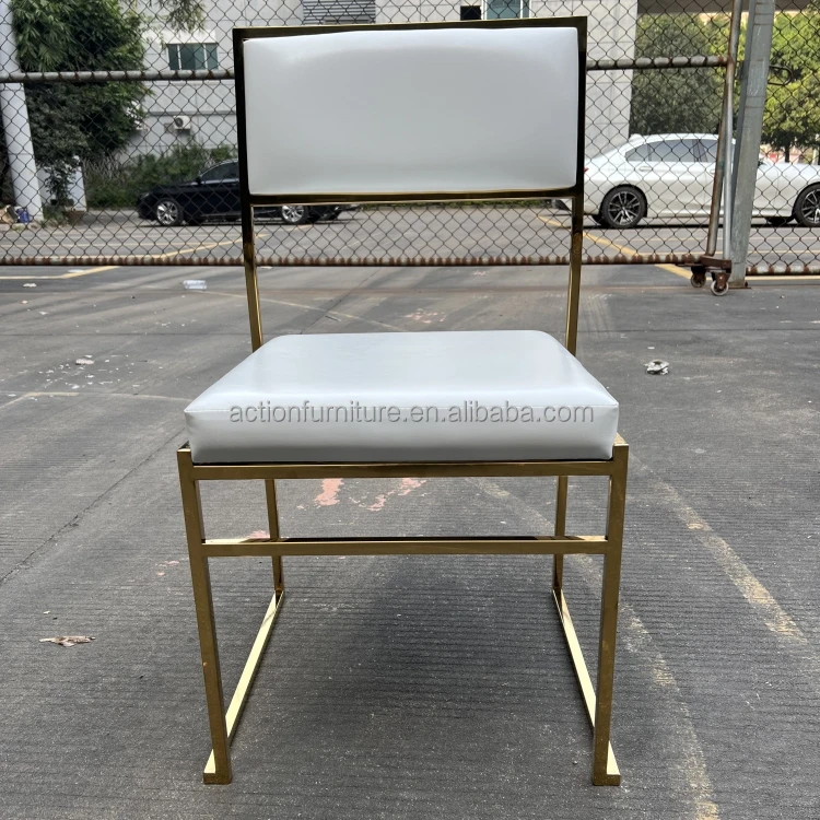Gold stainless steel dining chairs with changeable leather seat pad and back cushion for wedding even and hotel