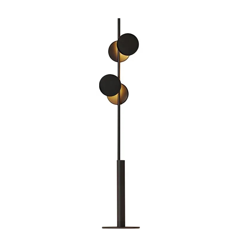 Modern simple luxury metal iron art round line black LED standing floor lamp for living room bedroom study hotel home