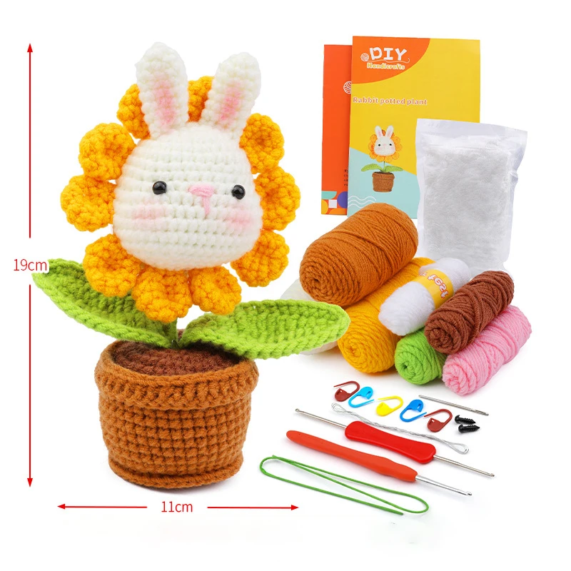 wholesale wobbles crochet animal kit Crochet Knitting Kits Wool Yarn Thread diy hand knitting crochet starter Flower rabbit kit