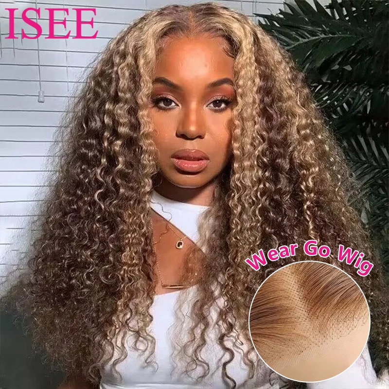 ISEE Black Friday Wear Go Glueless Wig 4/27 Highlight Brazilian Water Wave 6x4 Lace Glueless Pre Plucked Human Wigs Ready To Go