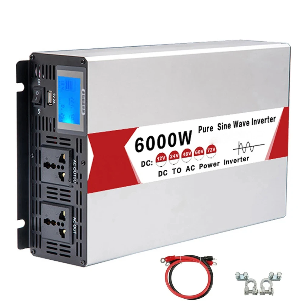 60hz 6000W 8000W Power Inverter Frequency Converter Dual Socket With USB Inverter 12V 24V 48V 60V 72V To AC 220V Pure Sine Wave