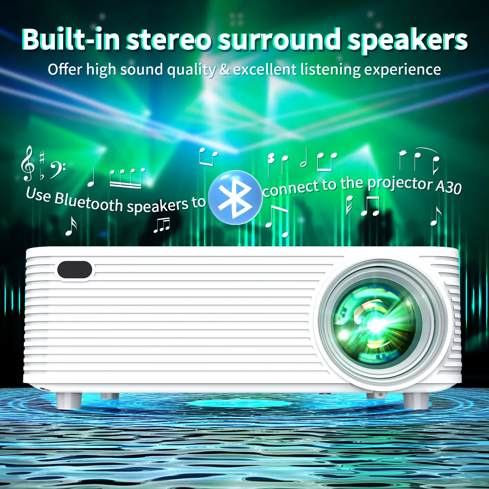 A30 Full HD 1080P LED Portable Projector Wireless Home Theater 3D LCD Video Mobile 4k Mini Projector