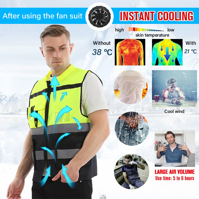 Two color High quality evaporative body outdoor work battery powered hi-vis cooling gel reflective safety vest for men