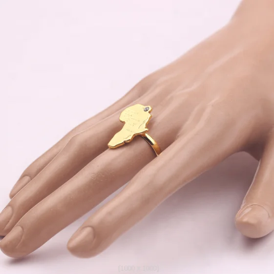 Wholesale fashion hot sale stainless steel jewelry 18k gold adjustable Africa map ring