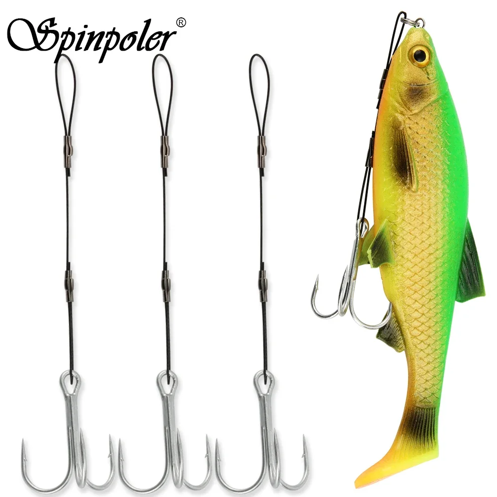 Spinpoler Pike Shad Fishing Stinger Rig Soft Lure Fishing Treble Hooks Trailer Hooks Fishing Tools Coated Stainless Steel Line