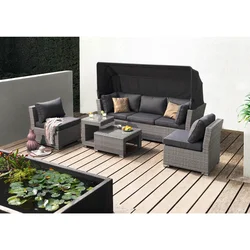 Polyrattan Function Seat Group Loungegroup Garden Furniture 5-piece Design Loungeset with Sofa Element & Stool Table-ottoman