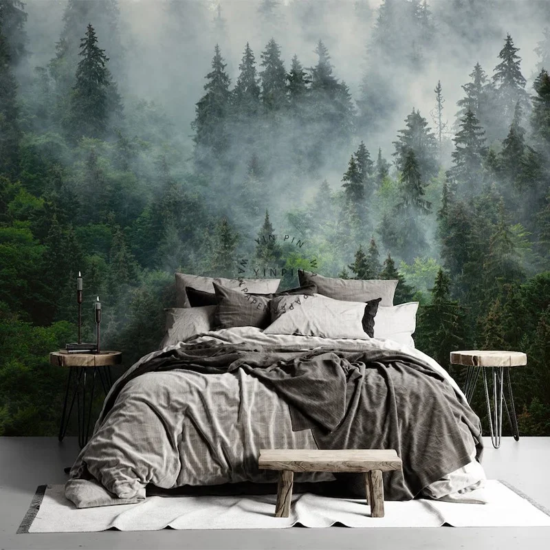 Foggy forest wall mural wallpaper 3d nature
