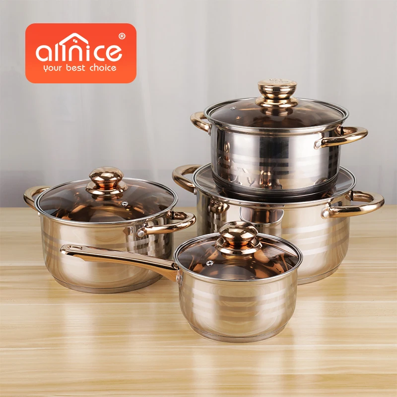 hot sale 6pcs Stainless Steel 201 Cookware Set Milk Soup Cooking Pot Sets of Stock Pot set