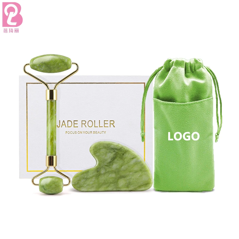 Beiqili Natural Crystal Stone Anti Aging Custom Logo Facial Tool Massage Set Xiuyan Jade Roller And Gua Sha For Face