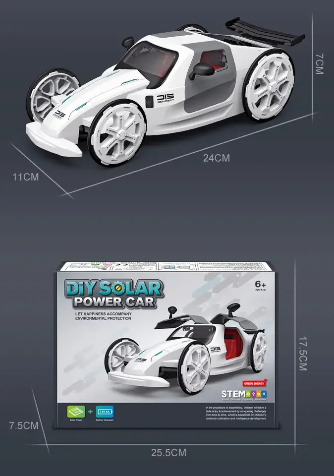 Solar Powered Car Toy DIY Science Electric Cars Assembly Vehicle Toy with Openable Doors Educational Experiment Building Car