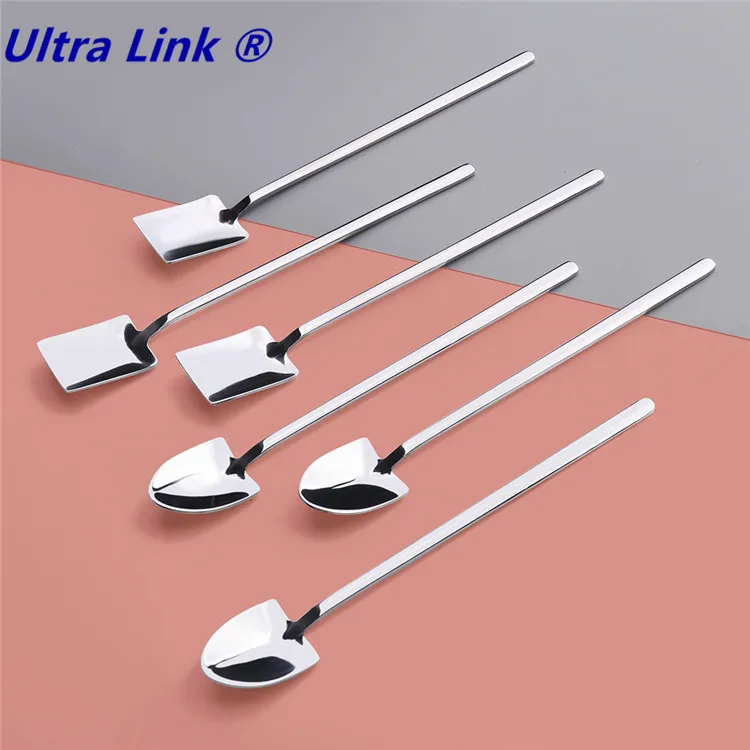 Wholesale Stainless Steel Long Handle Teaspoons Stirring Tea Coffee Spoon Ice Cream Spoon Bar Drink Cocktail Mixing Spoon