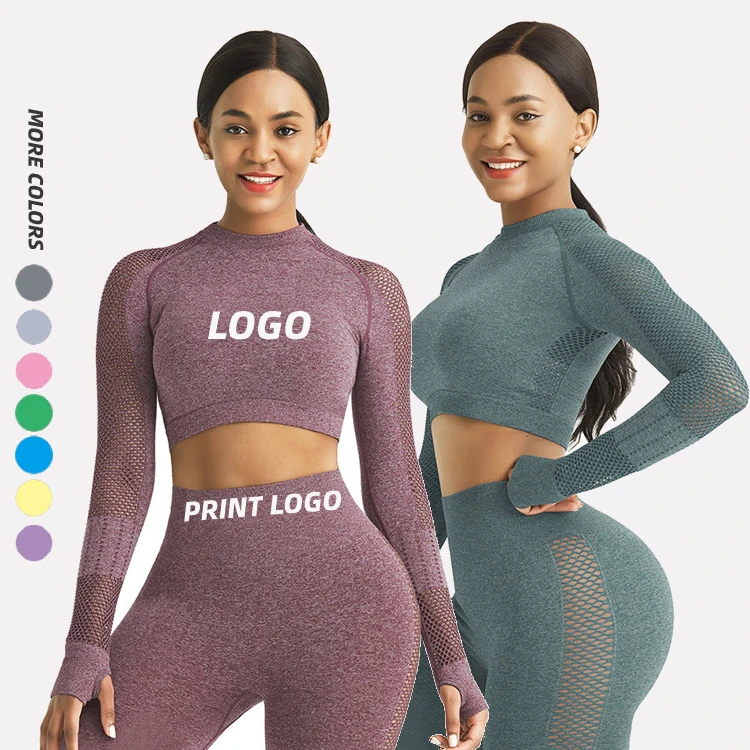 
Best Selling Moisture Wicking Hollow Mesh Long Sleeve Yoga Crop Top Womens Fitness Wear 