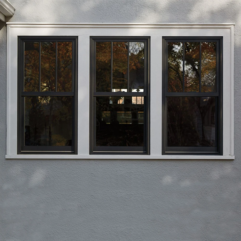 USA Style Villa Security Vertical Sliding Sash Tempered Glass Aluminium Aluminum Black Double Hung Windows