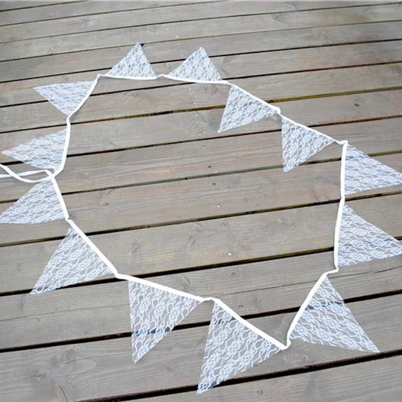 Vintage Wedding Banner Decoration Bunting Flag White Lace Pennant Garlands Birthday Party Supplies Photo Props Christmas