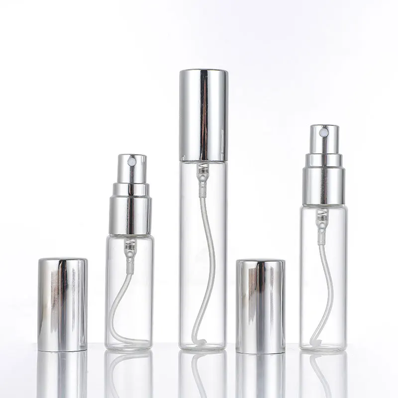 Customized Empty 5ml 8ml 10ml 15ml mini travel tube transparent borosilicate glass perfume mist spray bottle With Atomizer