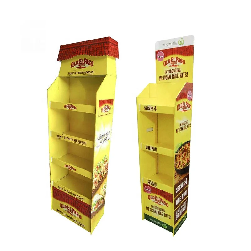 Promotional Floor Display Customized Folding Cardboard Shelf Display Rack For Snacks