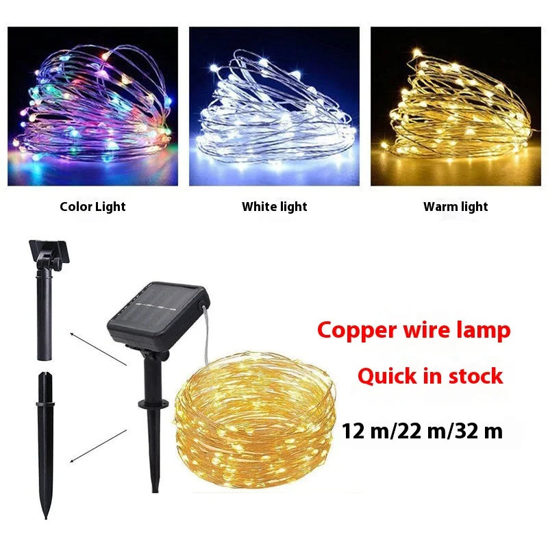 Wholesale Solar LED Christmas Decorative Light Strings Copper Wire IP65 Plastic Body Outdoor Patio Ground Plug Day Atmosphere