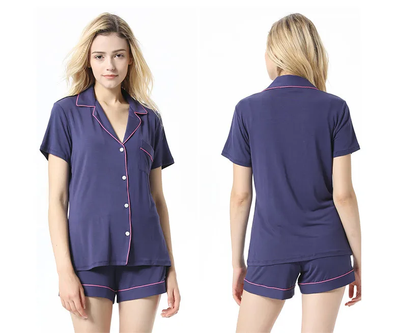 Wholesale ladies short sleeve short shorts lounge wear women cotton sleepwear modal pajama set