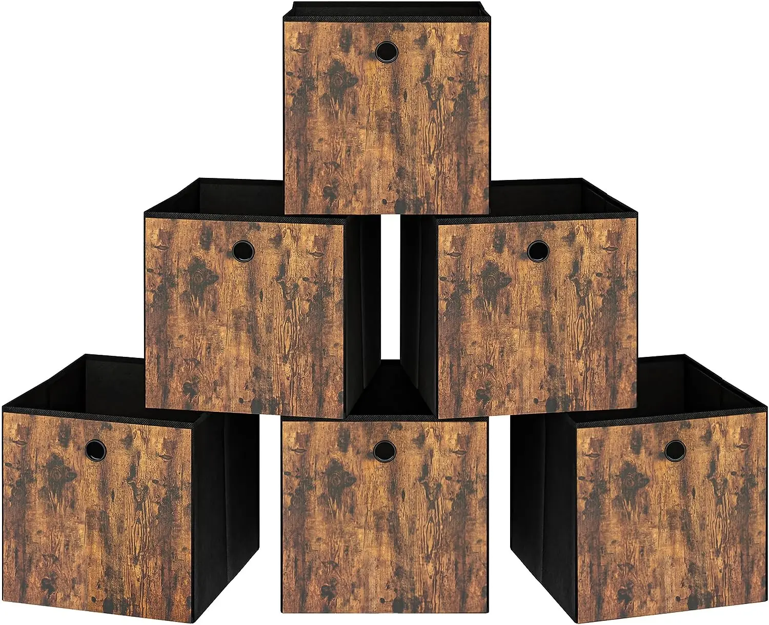 wholesale Printing Wood Fabric 6 Pcs 30 x 30 Organizer Basket Boxes Foldable Cube Storage Bins With Handle