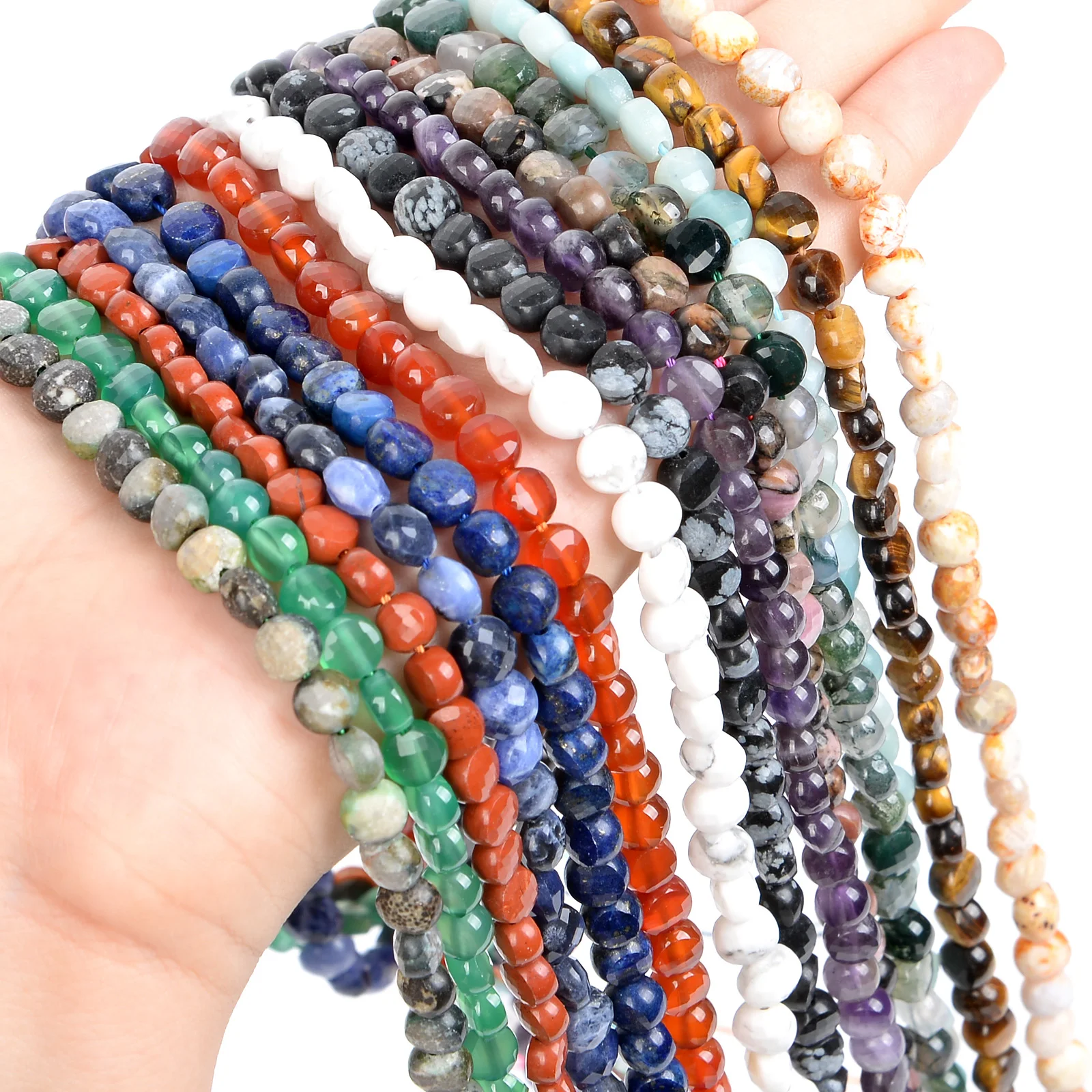 Flat Round Coin Faceted Stone Beads Natural Stone Beads Flat Round Loose Beads For Jewelry Making DIY Bracelets Handmade