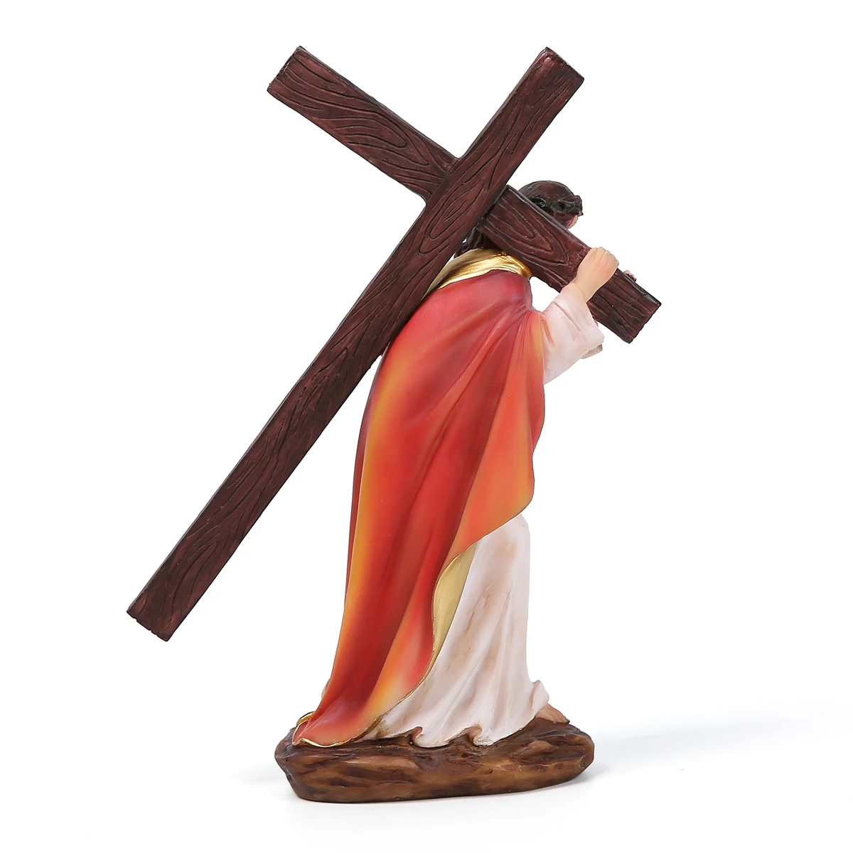 Factory wholesale catholic religious resin cross ornaments figurine Jesus carrying the crucifix statue