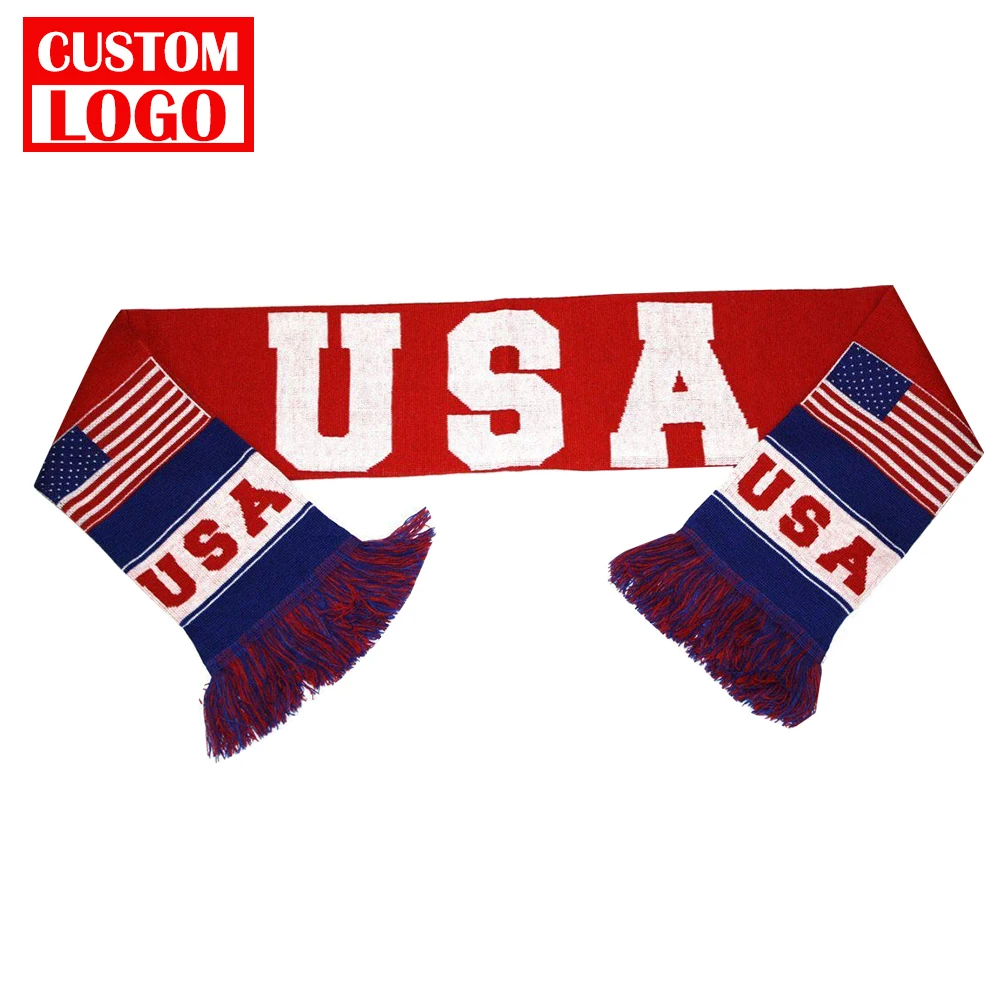 Хорошее качество низкий минимальный заказ вязаный шарф для футбола индивидуальный унисекс однотонный испанского футбольного