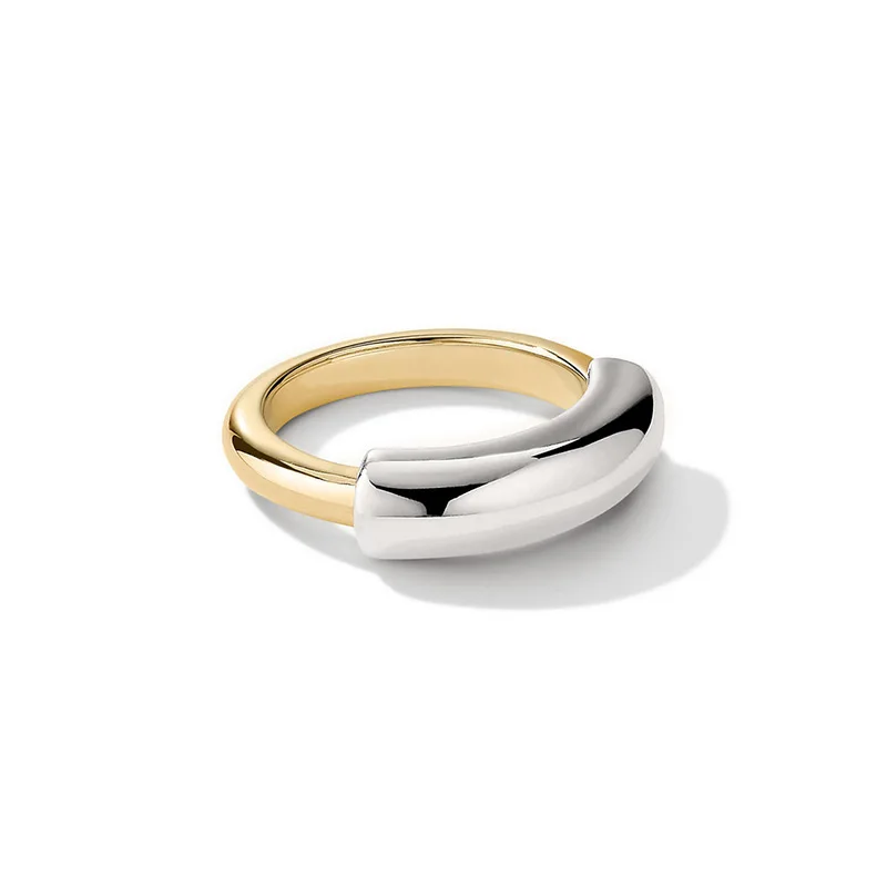 925 sterling silver two-tone Gold & Silver tube ring