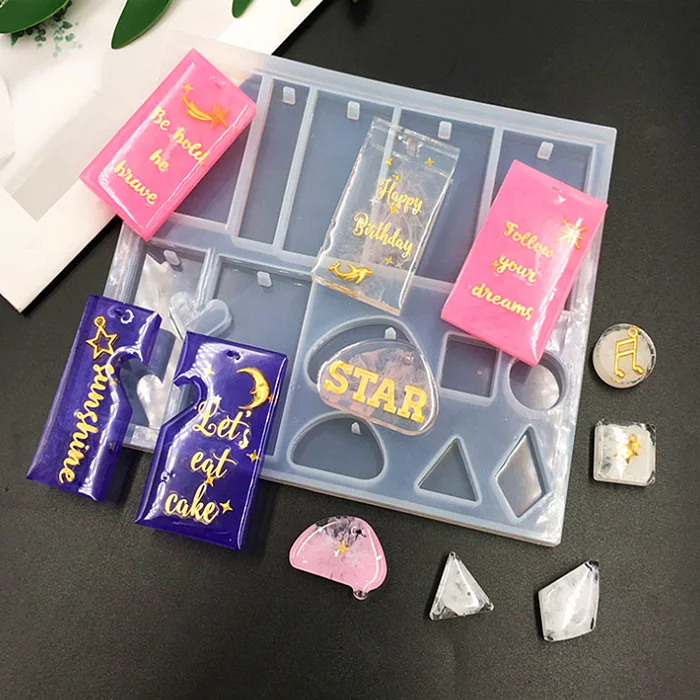 High quality 12 cells epoxy resin DIY oval stone pendant silicone mold food for silicone multishaped resin jewelry mold set