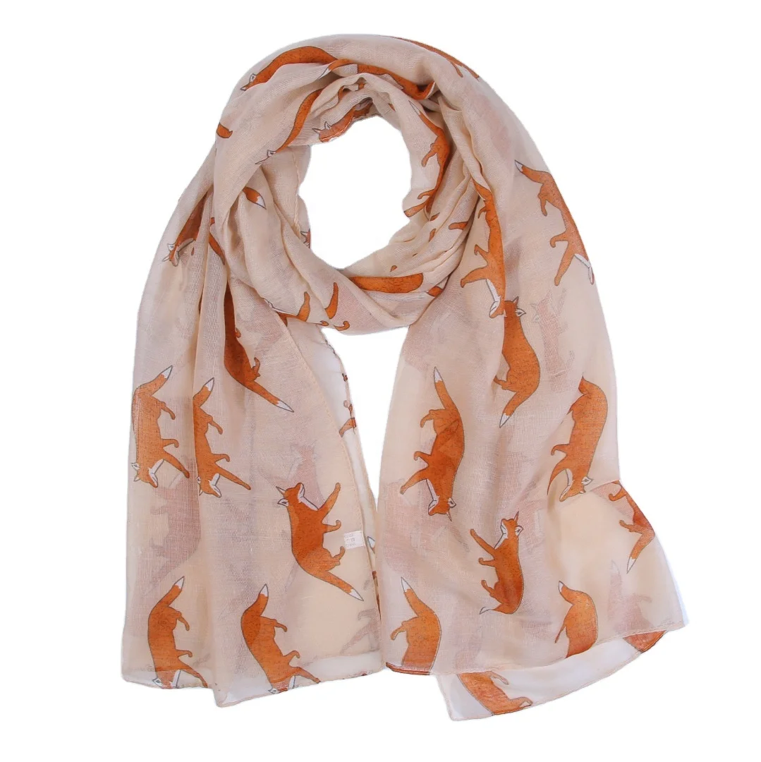 Fox print jersey hijab scarf animal style big size headscarf soft viscose cotton Tichel scarf