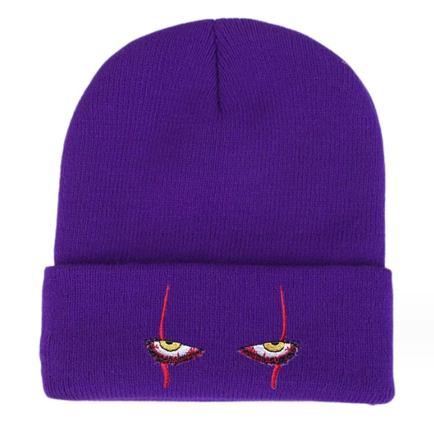 2024 Winter Beanies Students Knitted Funny Cap Pennywise Scary Eyes Hood Hip Hop Hats Gradient Color Skulls Hats Halloween Hats