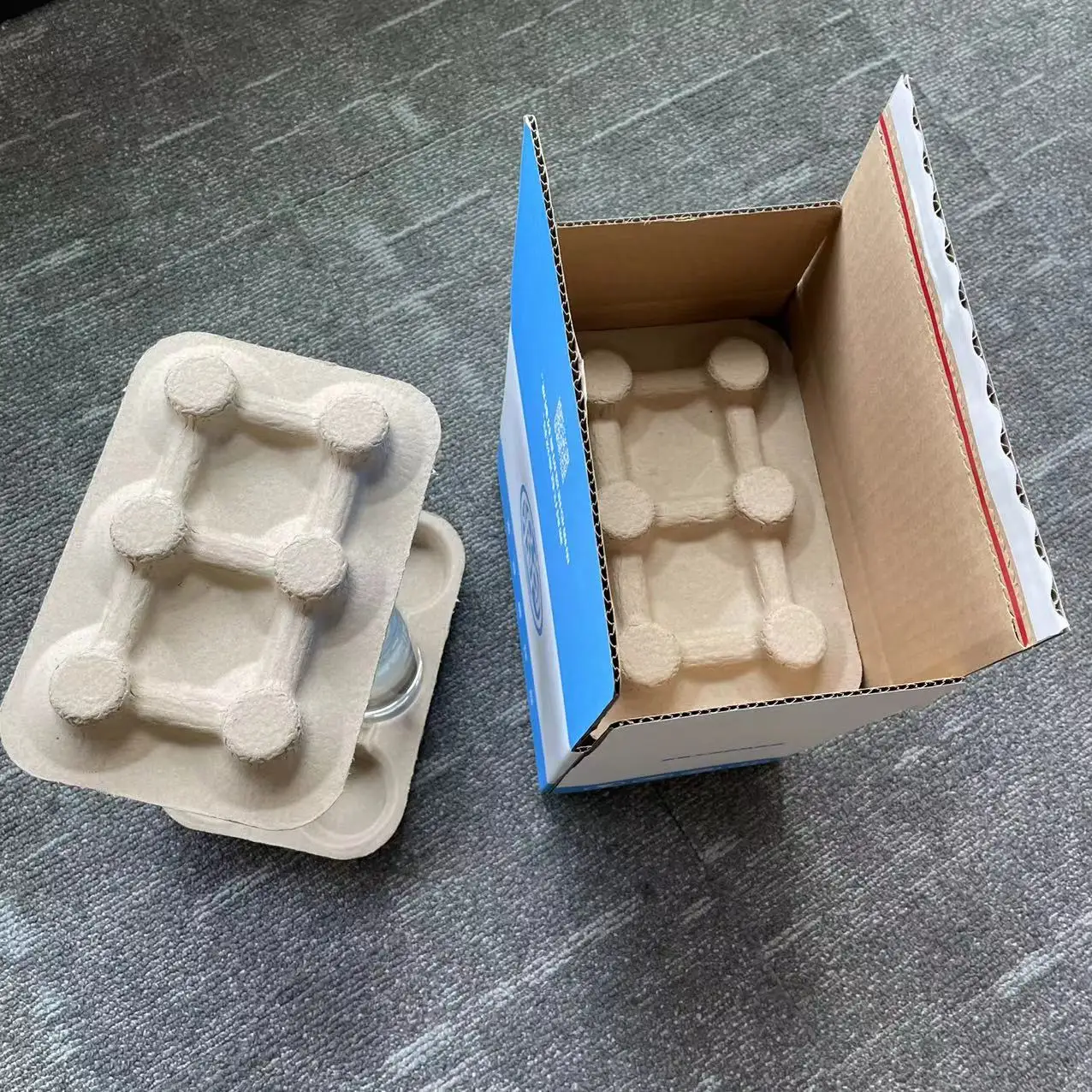 Custom wine pulp insert with corrugated outer box pulp fiber wine packaging shipper