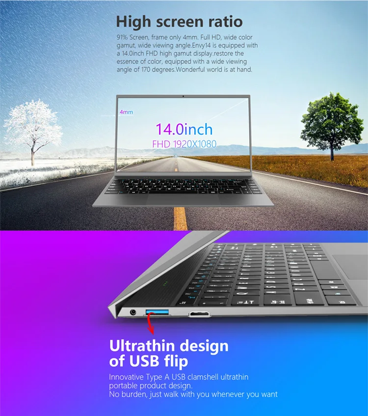 ENVY14 new 14 mini laptop notebook inches 8GB+128GB/256GB Ultra-thin Product Design FULL HD IPS ultra thin computer Laptops