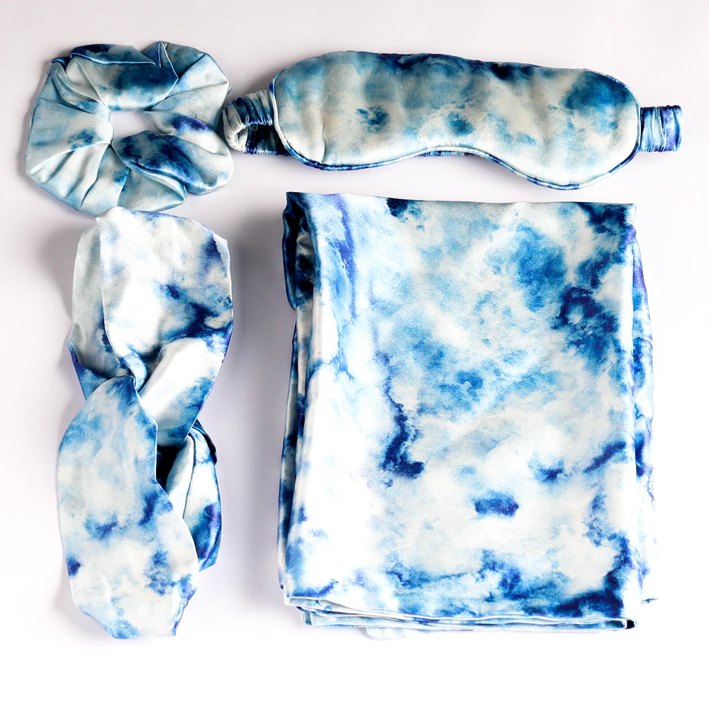 OEKO-TEX 100 digital printed Luxury Silk Gift Set 6a 100% Pure Mulberry Silk Pillow Case Eye Mask Bonnet Gift Sets For Women Men