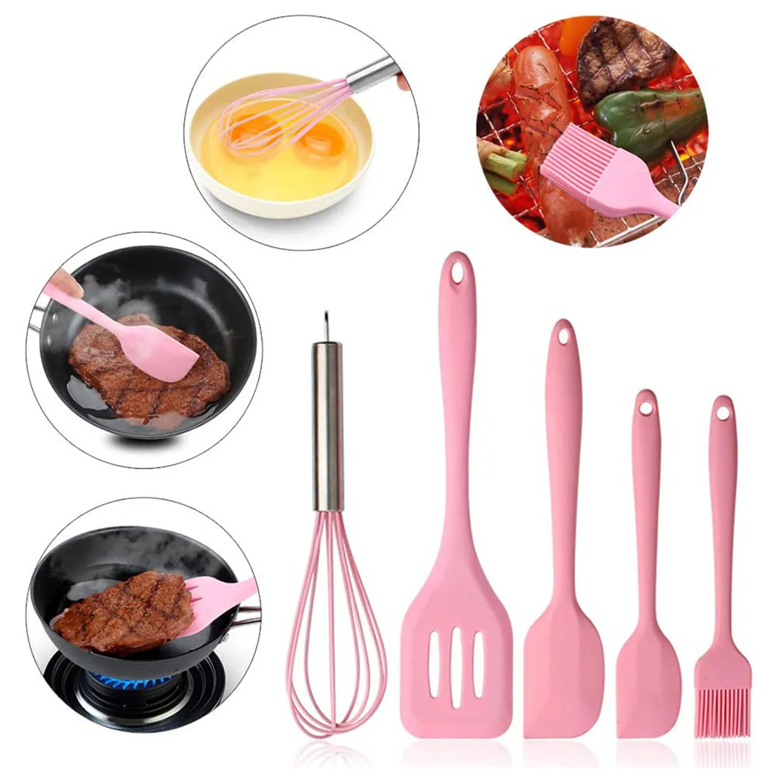 5pcs Silicone Cooking Utensils Silicone Scraping Silicone Eggbeater Brush Baking Tool Set