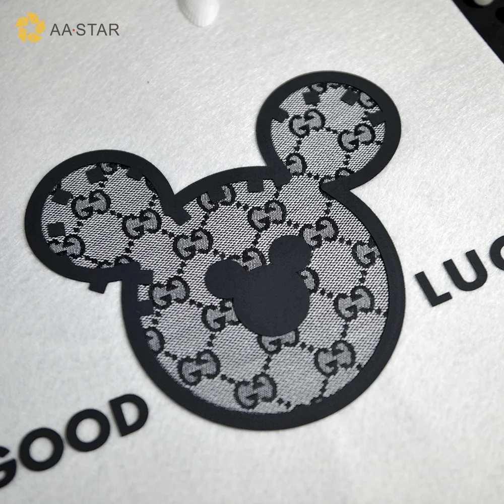 Hot sale mixed materials mouse head puff heat transfer vinyl 3d designs for t shirts