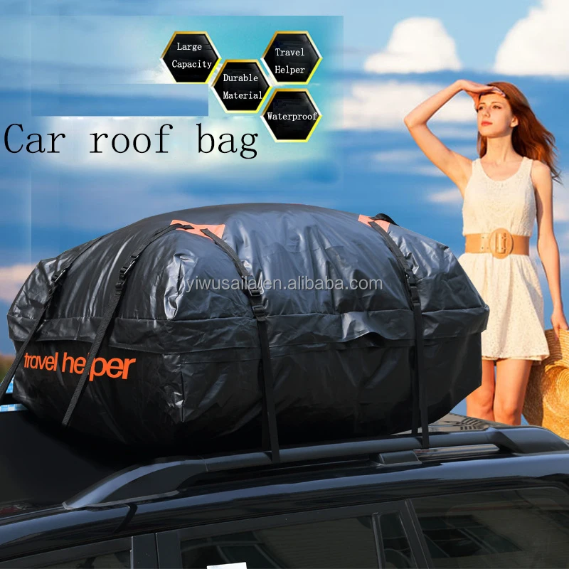 500D PVC Tarpaulin 15 Cubic Feet Rooftop Cargo Carrier Box Waterproof Rain Proof Vehicle Cargo Carrier Roof Storage Bag