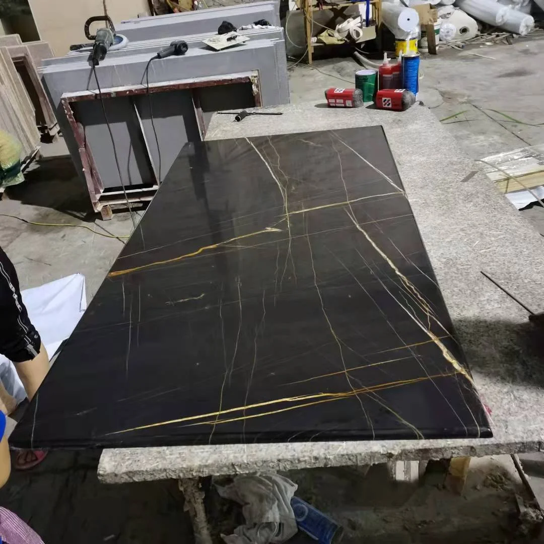 Лидер продаж черный золотой мрамор с золотыми венами из нержавеющей