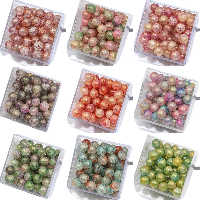 quzhi glass pearl gold powder smudged burst flower round beads retro hand-made diy magic ice crack jewelry loose bea