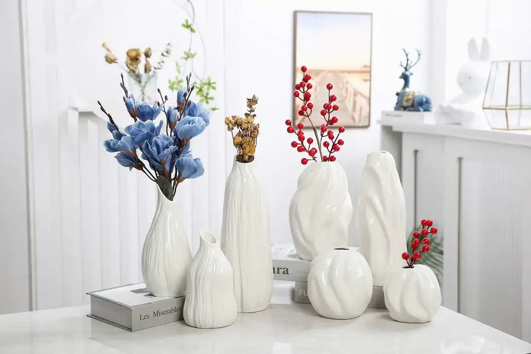 Современный скандинавский стиль матовая белая керамическая ваза для помещений домашний декор с креативной цветочной акцией внутреннего орнамента