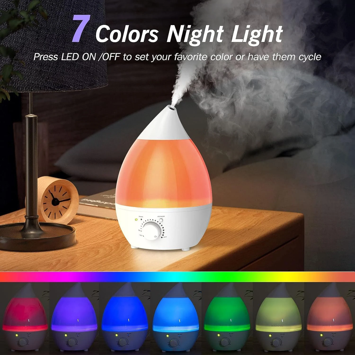 RUNAL OEM ODM 7 Colors Blue Water Drop Cool Mist Smart Ultrasonic Air Humidifier With Multi Colorful Led Night Light For Home