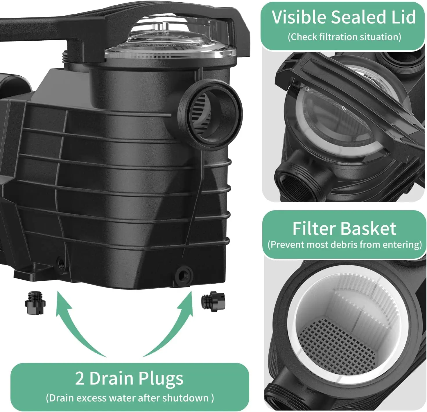 J20007E 2.5HP 6240GPH Pool Pumps Above Ground and Inground, 1725RPM/3450RPM Variable 2-Speed Swimming Pool Pumps