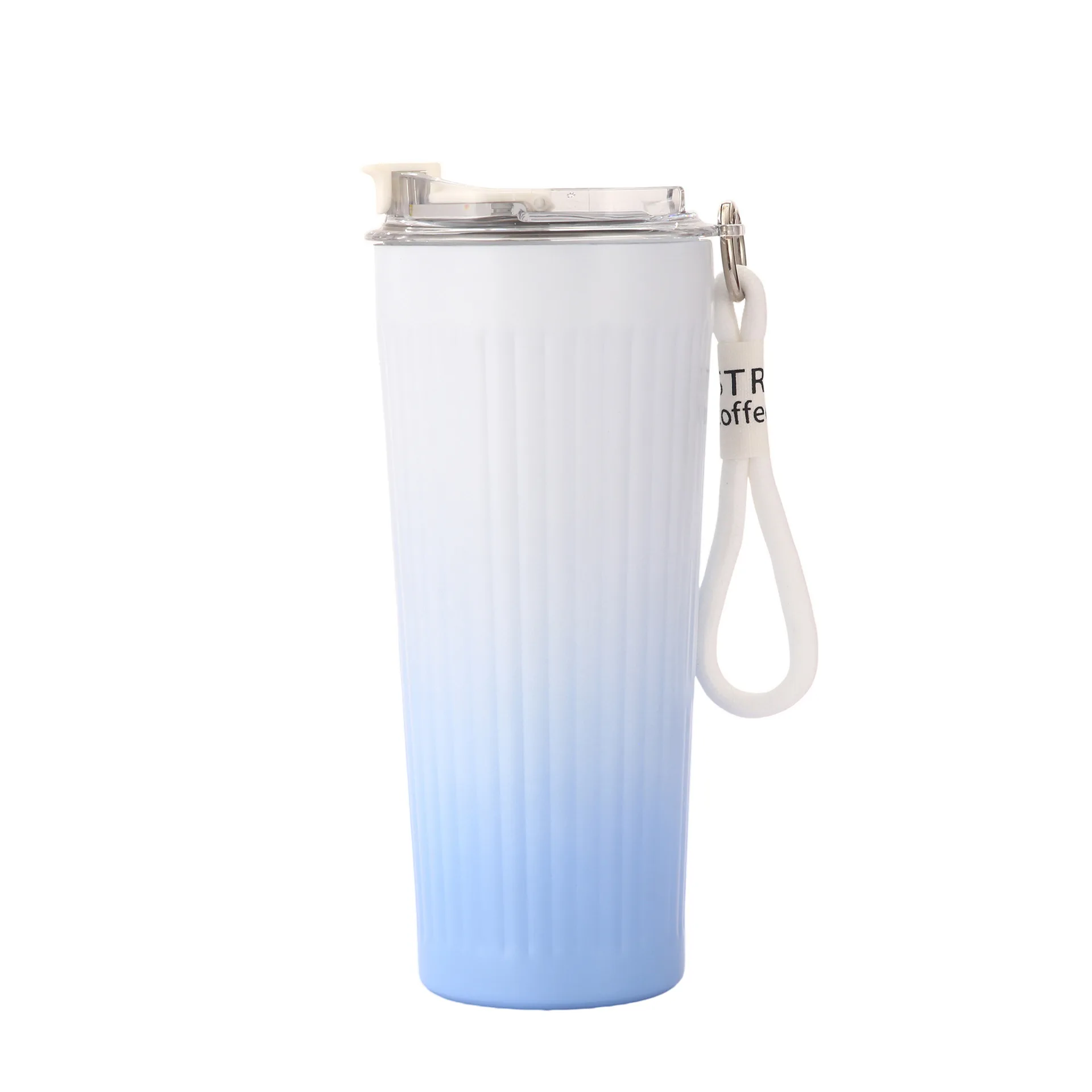 Stainless Steel 304 Vacuum Insulation Cup Striped Straight Bottle Double Drink Hand -Coffee MUG