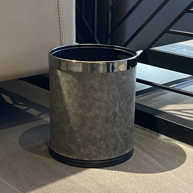 Leasylife 10L Large Stainless Steel Trash Can Leather Dustbin Double Waste Bin for room