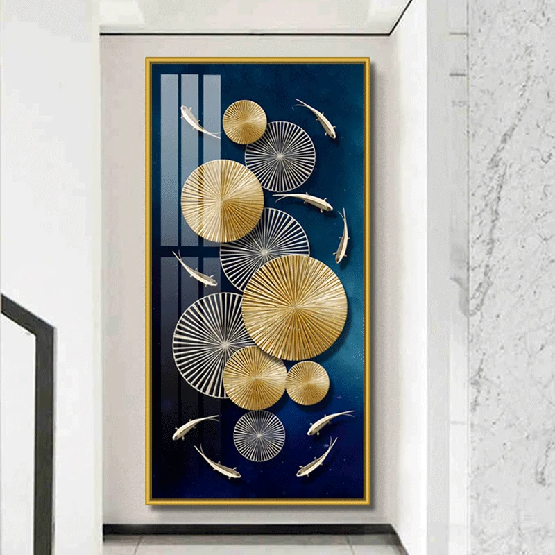 New gold leaf lotus leaf hand-painted canvas glass crystal porcelain painting